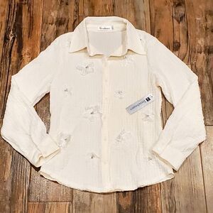 🔸️NWT Trendmates Ivory Crinkle Floral Adjustable Long Sleeve Top Large